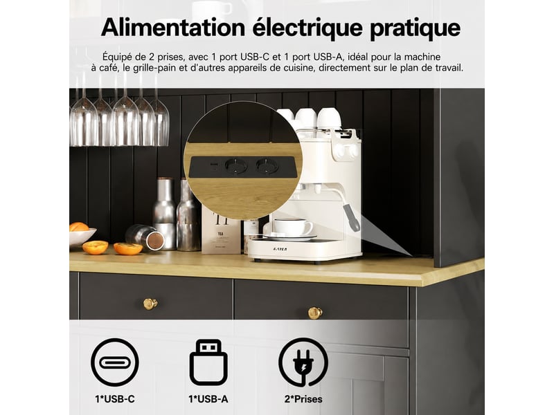  Meuble de cuisine muvano noir, vaisselier avec portes vitrées, 120 × 40 × 191 cm  - Conforama R
