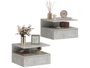 Ensemble de 2 tables de chevet suspendues avec tiroir et étagère ouverte, 35 x 32 x 22,5 cm, gris ciment