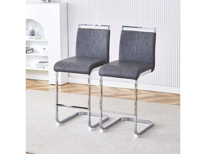 Lot de 2 tabourets de bar cantilever 33 x 46,5 x 96,5 cm - assise en cuir pu et structure métal argenté - gris foncé - Conforama B
