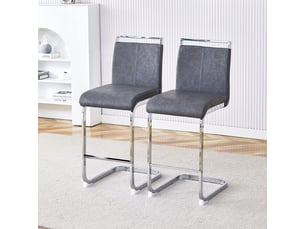 Lot de 2 tabourets de bar cantilever 33 x 46,5 x 96,5 cm - assise en cuir pu et structure métal argenté - gris foncé