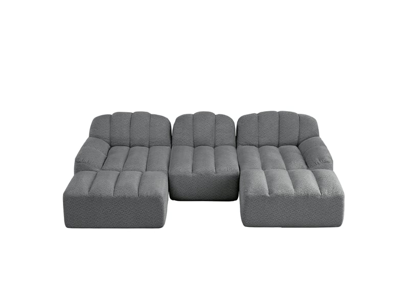  Canapé panoramique coquille 3 places, 2 poufs gris – 288 x 165 x 79 cm Fay Lum - Conforama A