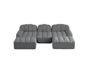 Canapé panoramique coquille 3 places, 2 poufs gris – 288 x 165 x 79 cm