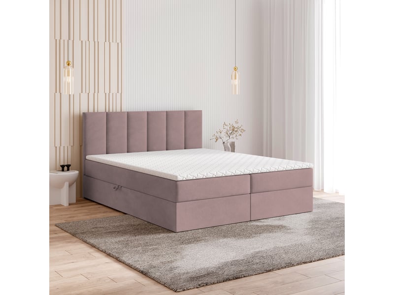  Boxspring meril 200x200 cm, lit complet avec matelas, rose  - Conforama B