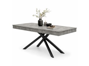 Table de salle à manger rectangulaire extensible pour 6 à 8 personnes avec pieds croisés et plateau épais, mdf, gris