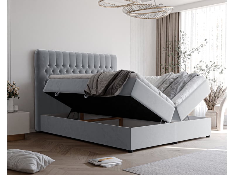  Lit adulte alba - 160x200 cm - matelas ressorts + surmatelas - coffre de rangement - velours doux hydrofuge gris ALBA - Conforama C