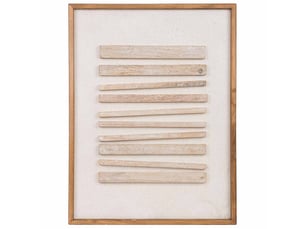 Tableau artisanal en bois recyclé relief beige et blanc 62x4x82 cm h