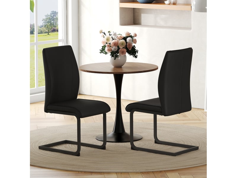  Chaise de salle à manger 44,5×44×99cm, revêtement pu et structure métallique, style moderne, dossier 50 cm, design ergonomique, finition noire  - Conforama D