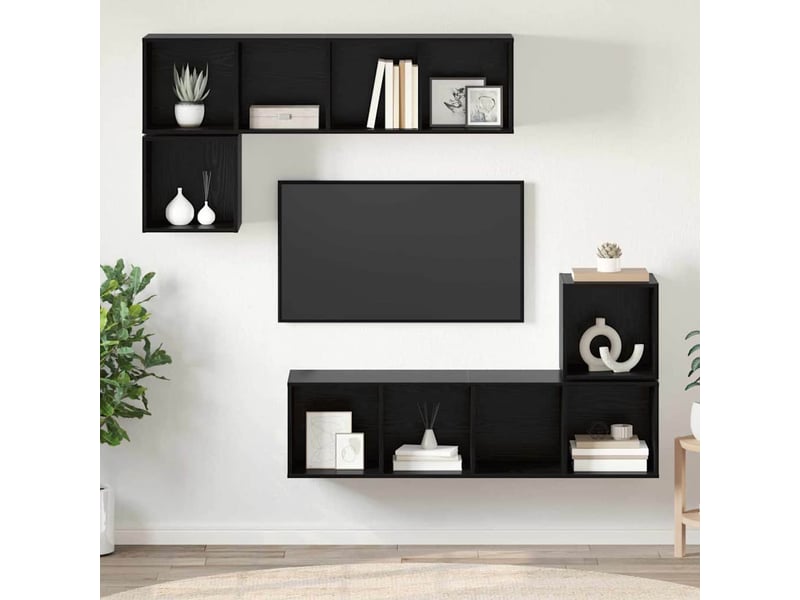 Ensemble meuble tv - banc tv - meuble de rangement 4 pcs chêne noir bois d'ingénierie  - Conforama D