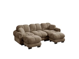 Canapé en u 3 places en tissu marron, avec ottomane mobile et 2 coussins décoratifs, pour le salon