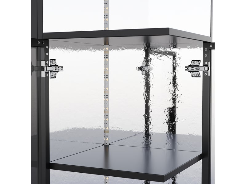Vitrine en verre 64 x 42 x 112 cm avec meuble latéral coulissant et éclairage led, noir - Conforama E