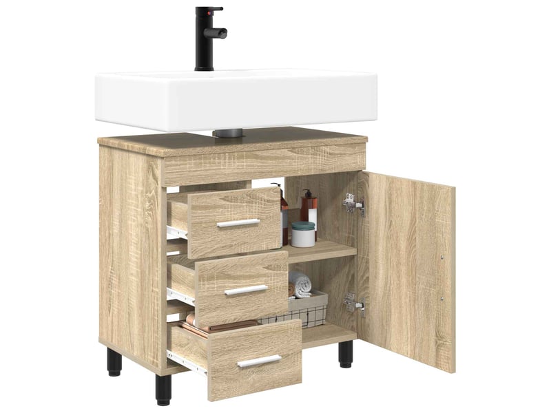  Unité de vanité de salle de bain, meuble de rangement chêne sonoma 60x35x60 cm shl5813  - Conforama C
