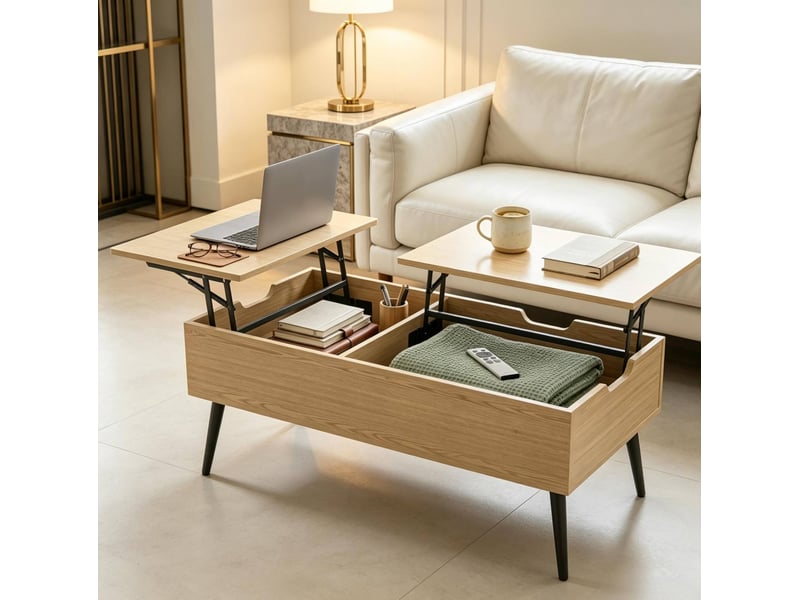  Table basse relevable 100x50x43,6 cm plateau relevable panneau de particules noir effet bois naturel  - Conforama D