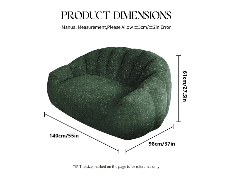  Canapé poire 140x98x61cm, grand format, forme patte d'ours, assise, confort, flanelle souple, garnissage mousse, vert  - Conforama C