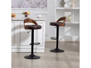 Tabourets de bar pivotants 360° lot de 2 marron pu avec dossier bois noyer et siège réglable en hauteur