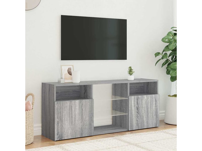  Meuble tv - banc tv - meuble de rangement avec lumières led sonoma gris 120x30x50 cm  - Conforama D
