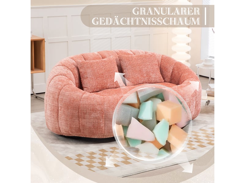 Canapé 2 places en chenille rose, mousse haute densité, dossier et accoudoirs enveloppants, sans montage, pour salon - Conforama E