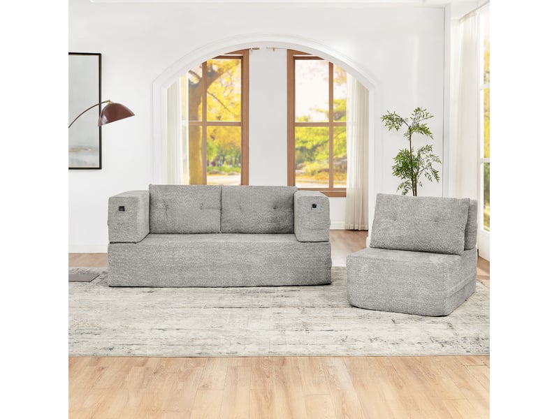  Canapé convertible modenvie modulable 3 places 199 x 194 cm pliable tissu gris clair  - Conforama D