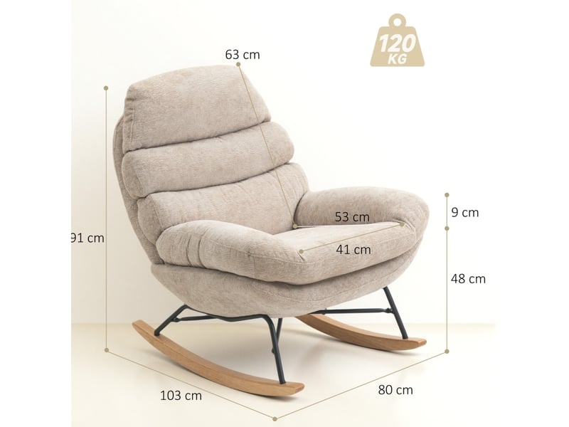  Fauteuil à bascule modenvie rembourré beige crème en polyester 80 x 103 x 91 cm  - Conforama C