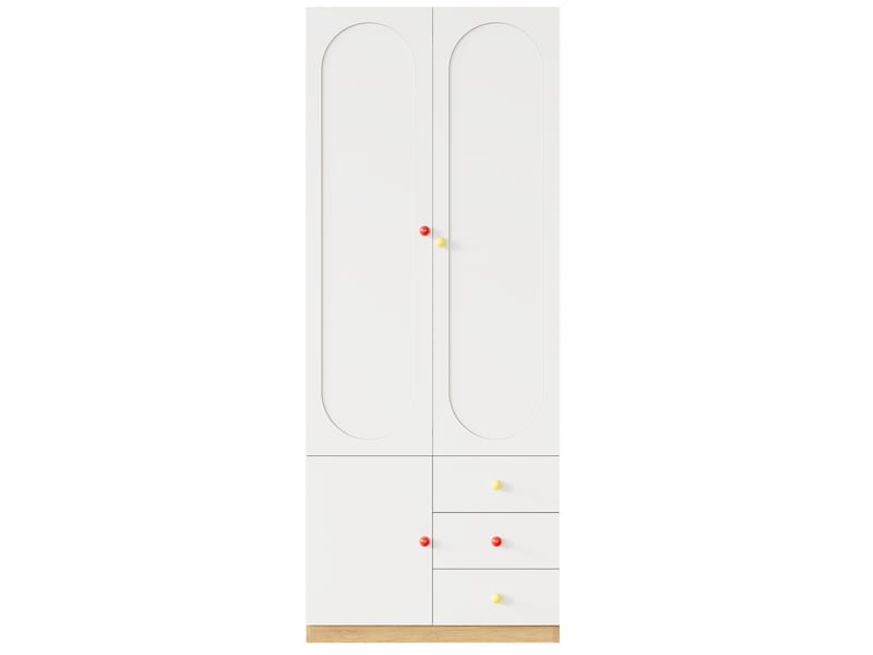  Armoire enfant modenvie 2 portes avec 3 tiroirs, penderie et étagères 80 x 50 x 200 cm, mdf blanc laqué  - Conforama E