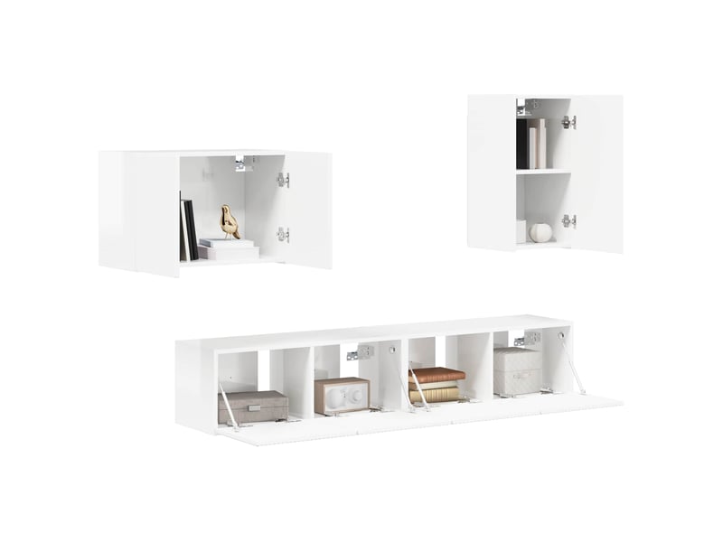  Ensemble de meuble tv - banc tv - meuble de rangement mural 4 pcs blanc brillant  - Conforama C