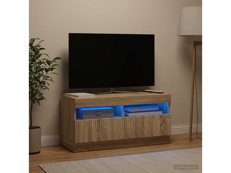  Meuble tv - banc tv - meuble de rangement led chêne sonoma bois d'ingénierie  - Conforama B