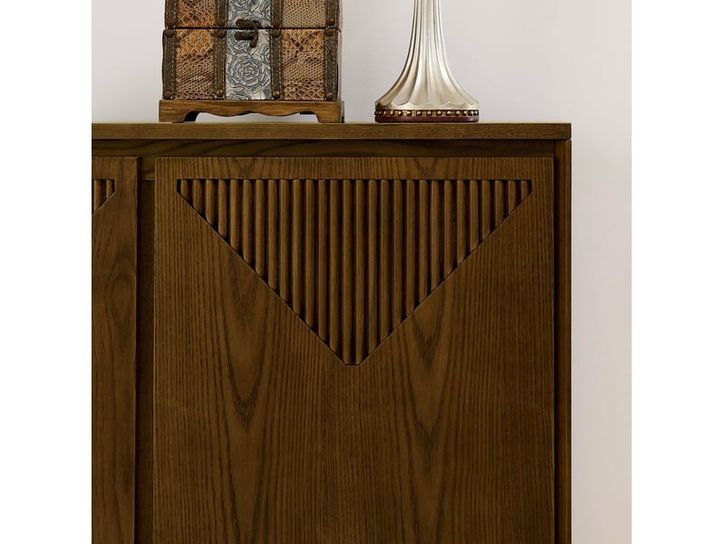  Buffet et enfilade à 2 portes rainurées en v, avec ouvertures pour prises, pour salon, en bois et mdf marron  - Conforama E