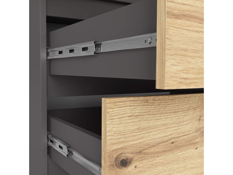 Armoire avec surmeuble akord s90 gris graphite 90 cm 2 portes 2 tiroirs façade chêne artisan 6 étagères 90x51x234 cm  - Conforama D