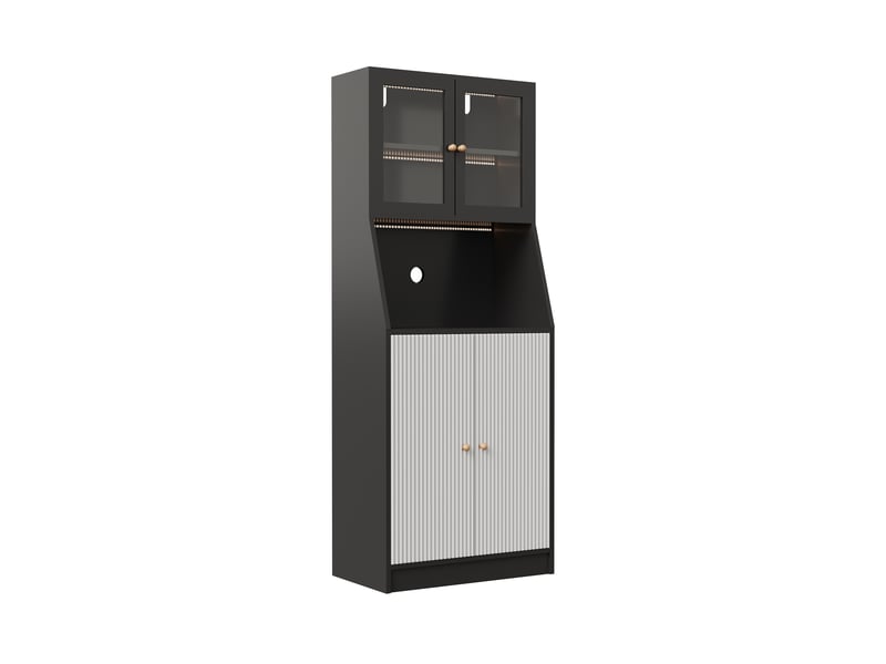  Meuble de rangement buffet vaisselier avec led - 70 x 40 x 180 cm - noir et blanc - étagère vitrine polyvalente avec portes et niches  - Conforama C