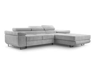 Canapé d'angle droit convertible <strong>AX LIVING </strong> <strong>Arborio</strong> 4 places Velours côtelé gris avec coffre de rangement