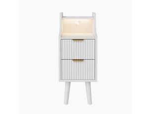 Lot de 2 tables de chevet,avec prises et ports usb et bande led 3 couleurs,meuble de nuit étroit design ondulé avec 2 tiroirs et niche ouverte,blanc