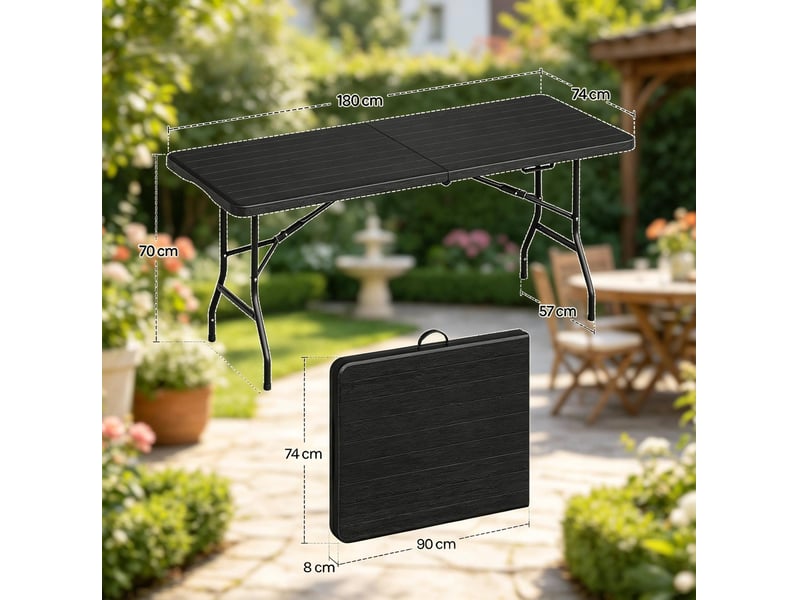 Table de jardin pliante 180 x 74 x 70 cm – noire – portable, 8 personnes, sans montage et facile à ranger - Conforama C