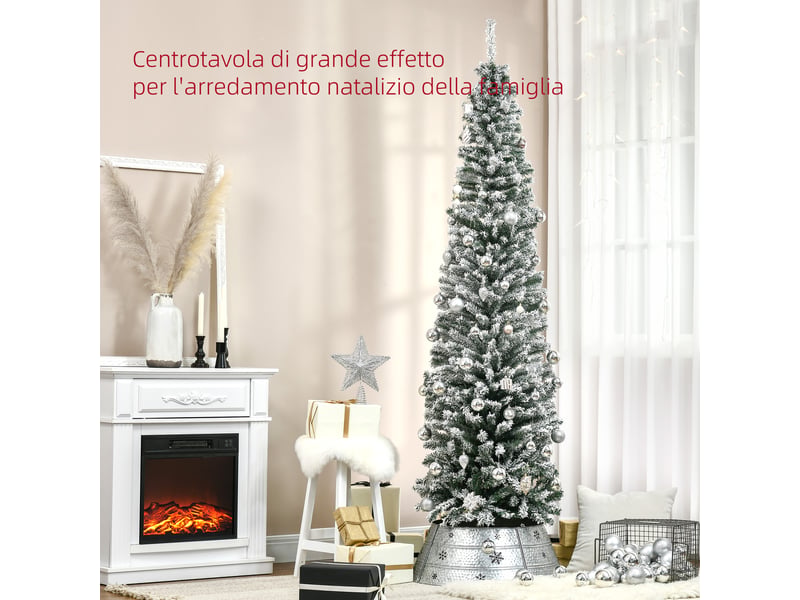  Sapin de noël vert enneigé en polypropylène (pp), avec 492 branches ignifugées et base en acier inoxydable, ø60 x 180 cm  - Conforama D