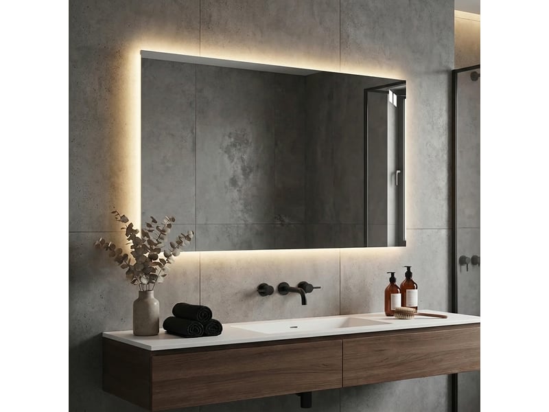  Miroir de salle de bain led 50x70 cm avec cadre en aluminium, rétroéclairé, anti-buée, 3 couleurs  - Conforama B