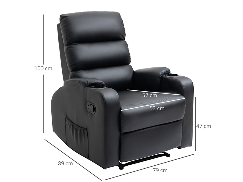  Fauteuil de relaxation, fauteuil inclinable, cuir pu, 79x89x100cm, noir  - Conforama E