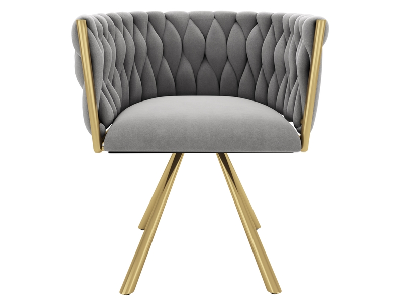 Lot de 6 chaises de salle à manger en velours, doré+gris, chaises pivotantes avec pieds en structure métallique  - Conforama A
