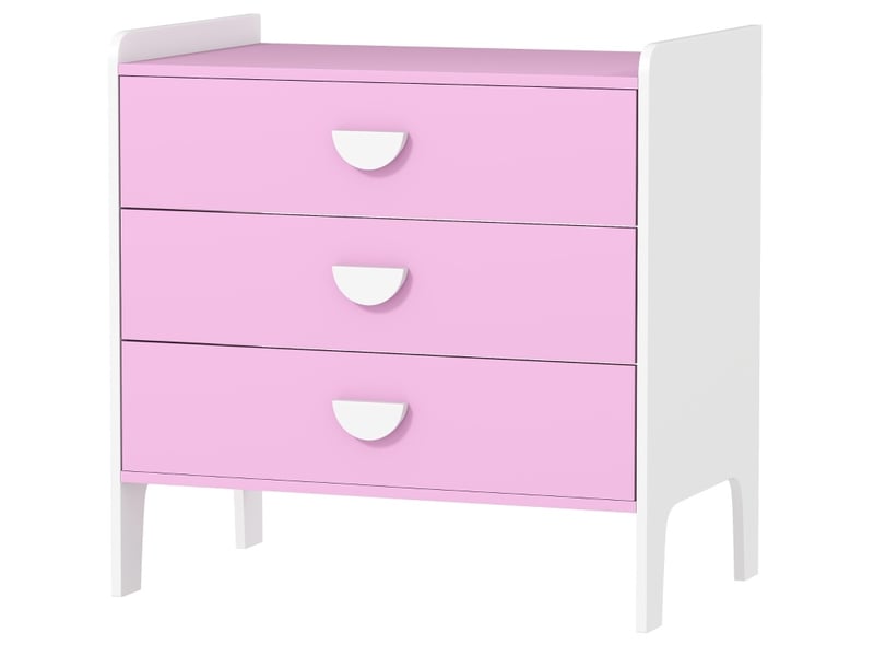  Commode enfant à 3 tiroirs 60 x 40 x 60 cm rose et blanc, en bois, rangement vêtements et jouets  - Conforama A