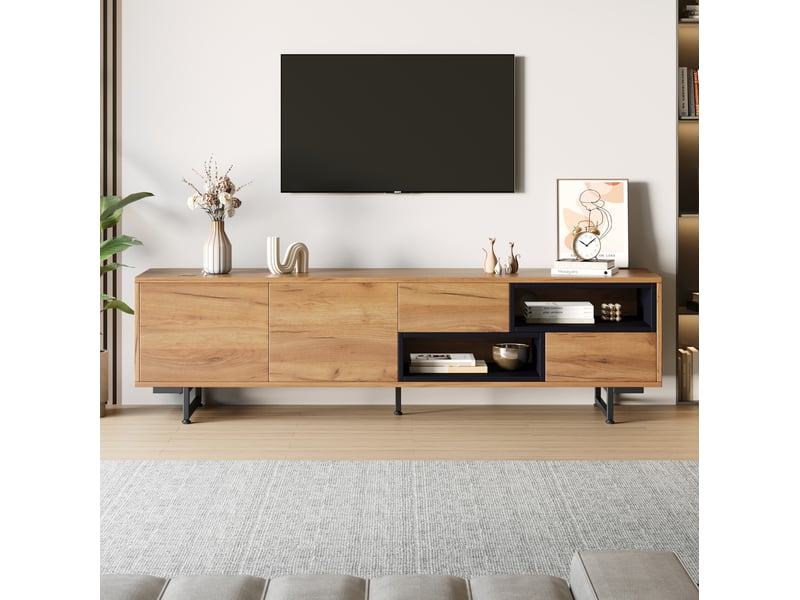  Meuble tv bas 173 x 38 x 48 cm, rangement, 2 tiroirs, décor bois, jusqu’à 70 pouces  - Conforama B