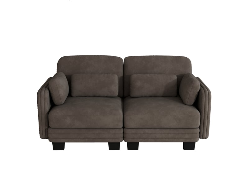 Canapé modulable 2 places en chenille marron avec cadre en bois massif, coussins lombaires et accoudoirs, pour salon et appartement - Conforama A