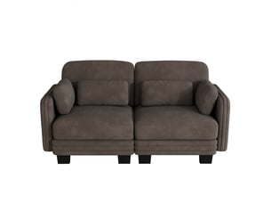 Canapé modulable 2 places en chenille marron avec cadre en bois massif, coussins lombaires et accoudoirs, pour salon et appartement