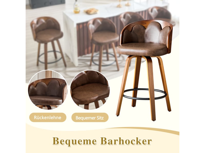  Lot de 2 tabourets de bar,46.5x41.5x89 cm,bois courbé et pu,marron  - Conforama E