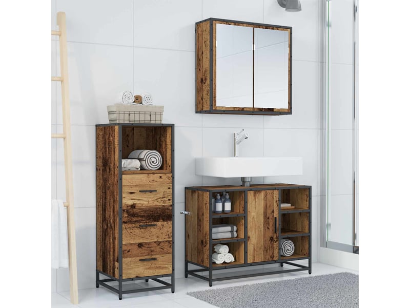 Ensemble de mobilier de salle de bain 3 pc bois ancien cf64277 - Conforama D