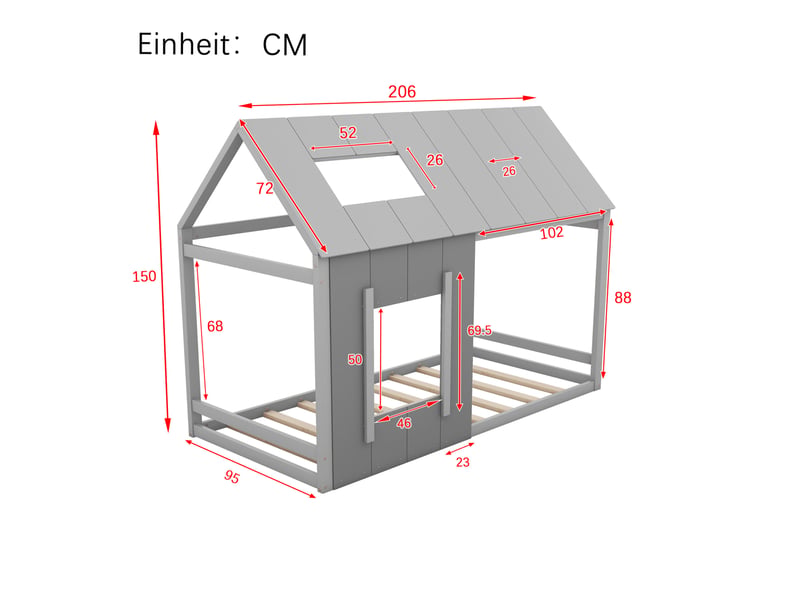  Lit cabane 90x200 cm gris foncé et gris clair en bois de pin et mdf  - Conforama C