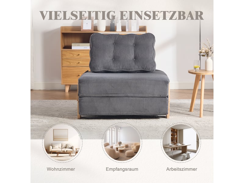  Canapé convertible 1 places en velours côtelé gris, dossier ergonomique, structure en bois, 90×170×69 cm  - Conforama R