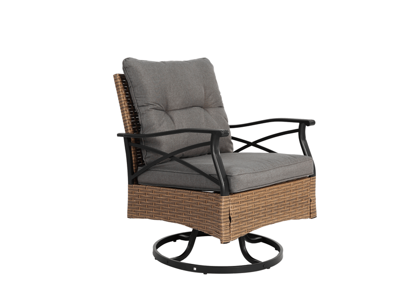  Salon de jardin 3 pièces 64x58x82 cm – marron et gris – 2 fauteuils pivotants 360° et table basse  - Conforama D