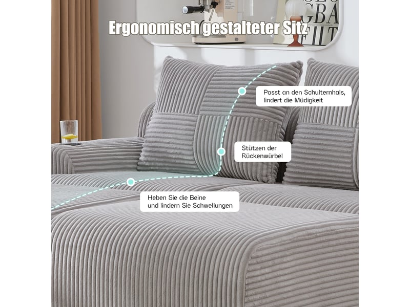  Canapé modulable, canapé de salon, gris clair, porte-gobelets, mobilier pour espace de vie, en velours tricoté  - Conforama E