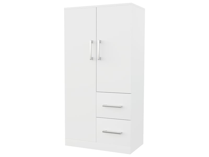  Armoire enfant 2 portes et 2 tiroirs, penderie et compartiments bas, 70 × 40 × 135 cm, blanche  - Conforama A