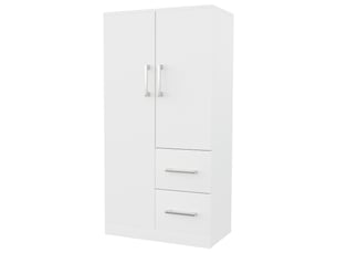 Armoire enfant 2 portes et 2 tiroirs, penderie et compartiments bas, 70 × 40 × 135 cm, blanche