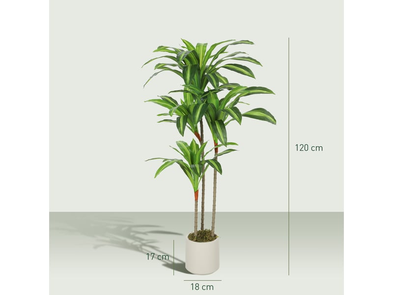  Dracaena artificielle verte en peva et bois avec pot en pp et ciment, 60 x 40 x 120 cm  - Conforama E