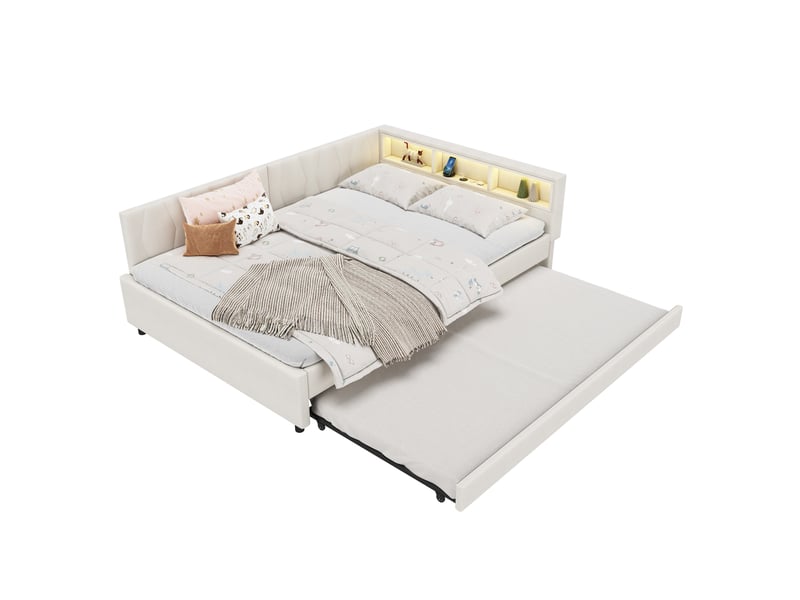  Lit en lin et mdf beige 140x200 cm  - Conforama A