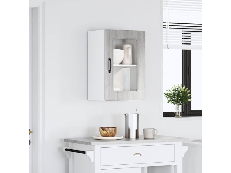  Armoire murale de cuisine avec porte vitrée kalmar bois d'ingénierie gris sonoma shl7323  - Conforama C